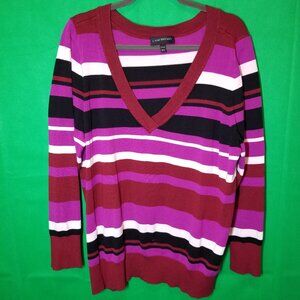 Lane Bryant Sweater Size 22/24 Stripes V-Neck Pullover Preppy Casual Purple